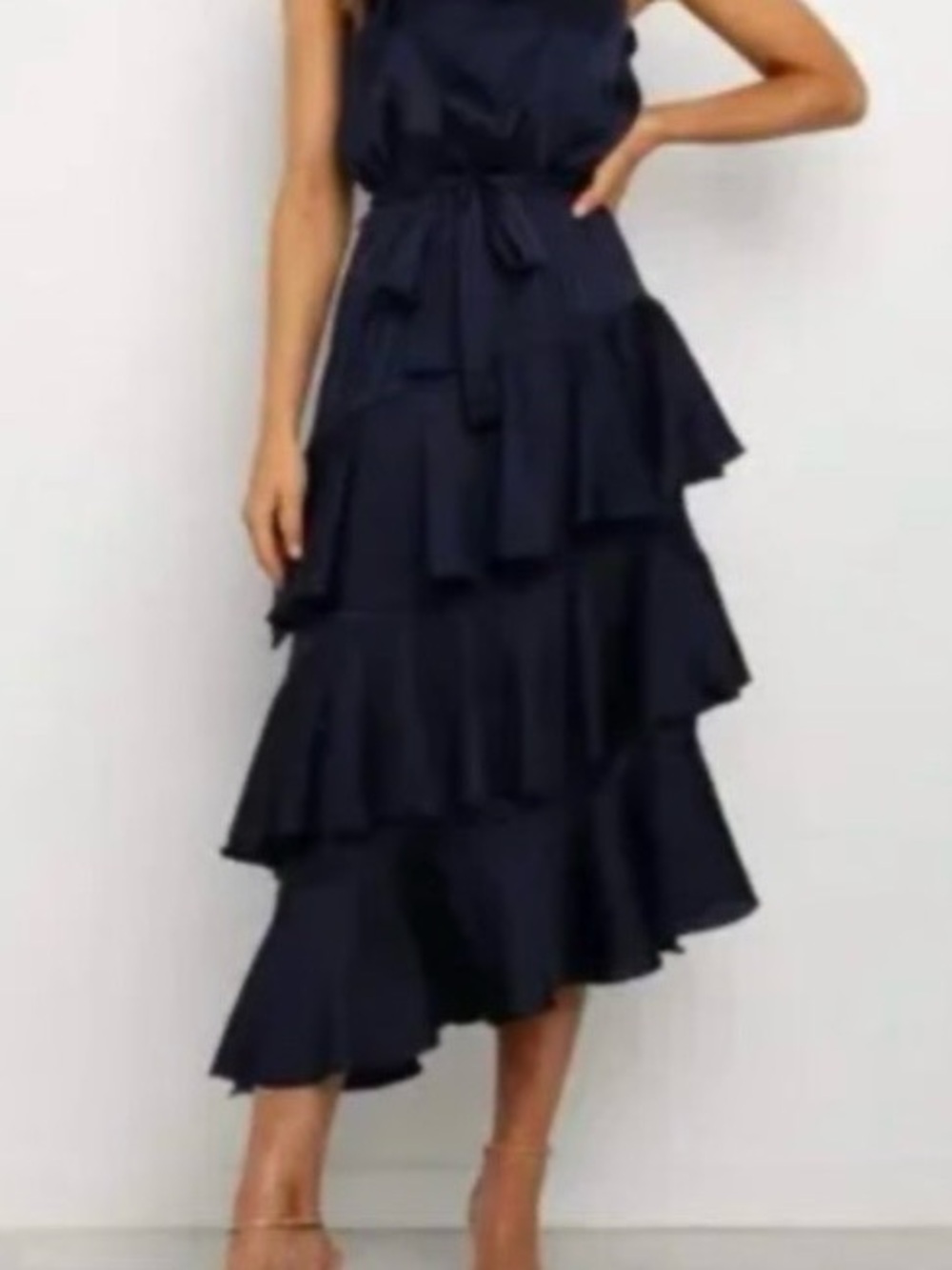 Petal + Pup Seychelles Asymmetrical Tiered Dress in Navy